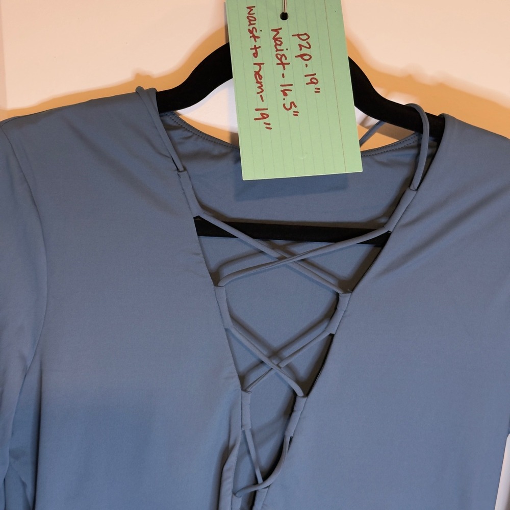 HALARA Long Sleeve Crisscross V Neck Athletic Mini Dress Blue XL - Picture 6 of 7